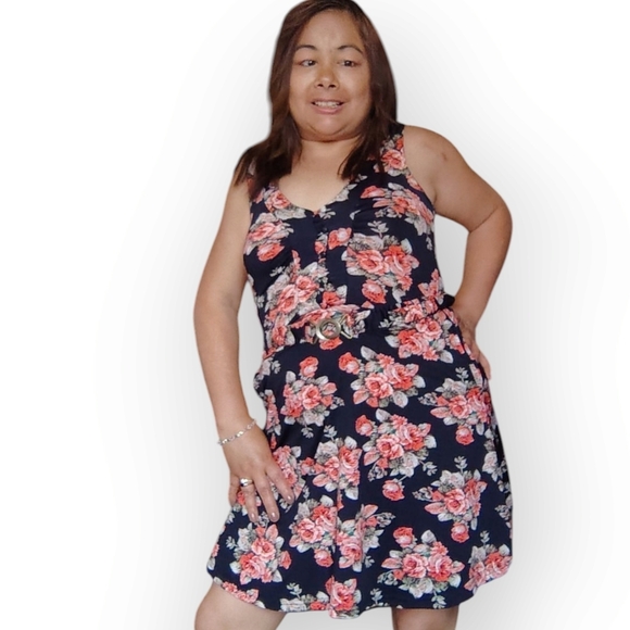 COSTA BLANCA WOMANS XS V NECK FLORAL MIDI DRESS WITH WAIST BELT - Picture 3 of 7